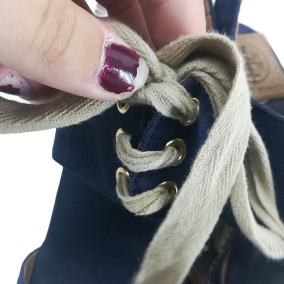 Tory Burch Wedge Espadrille Linley Platform Sandals Size 6.5-7? Peep Toe Blue - Picture 5 of 15